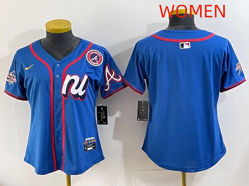 Women 2025 Atlanta Braves Blank Blue All star Nike MLB Jersey style 01->women mlb jersey->Women Jersey